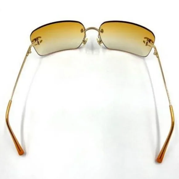 Rare Chanel Y2K Rimless  Yellow Rhinestones Gradient Tint sunglasses. ? RARE Chanel Vintage Sunglasses Rhinestone CC Logo Rimless  main image 4